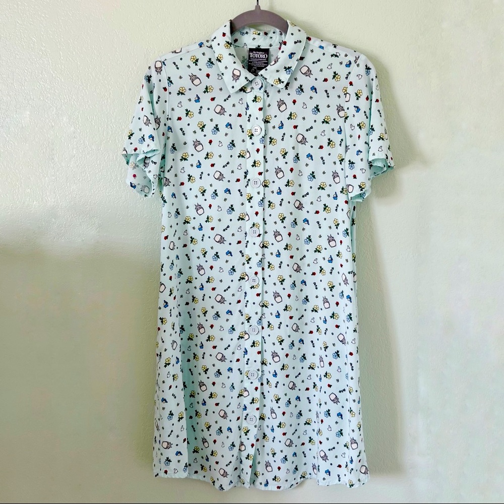 Totoro print button-up dress